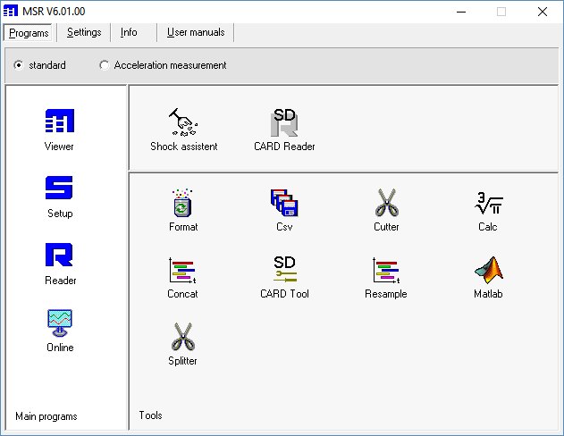 MSR PC Software - PC 프로그램의 메인 메뉴와 도구 화면