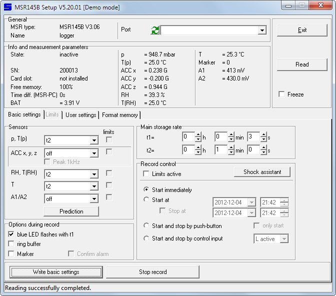MSR PC Software - PC 프로그램의 로거 설정 화면