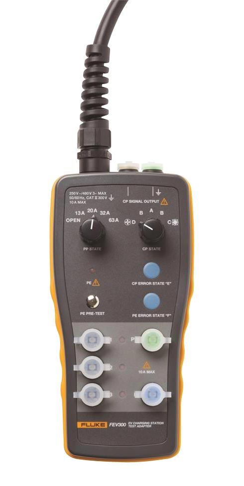 FLUKE FEV300 - 선택 스위치와 단자가 배치된 EV 충전기 테스트 어댑터 전면
