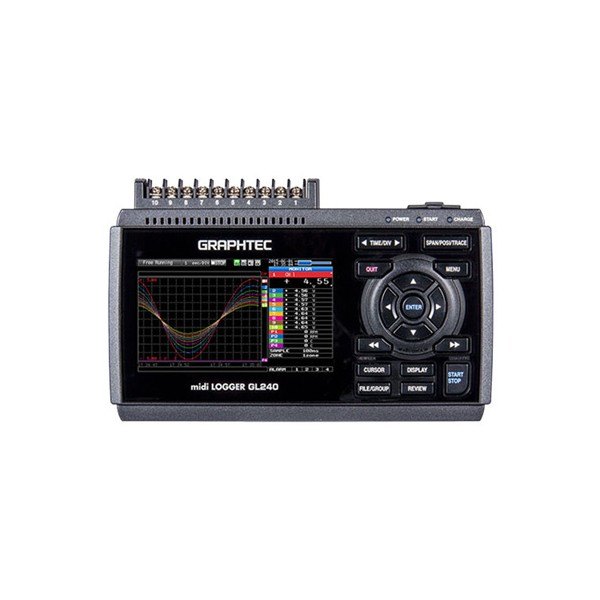 GRAPHTEC GL240 - 컬러 화면과 입력 단자가 있는 데이터로거 전면