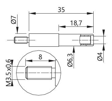 ELECTRO-PJP AdaSpM3.5/8 - M3.5 나사형 테스트 포인트 어댑터의 치수도