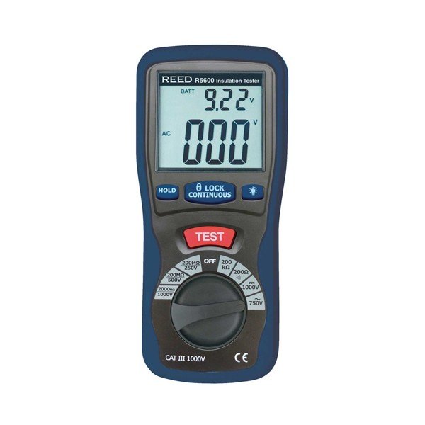 REED INSTRUMENTS R5600 - 표시창과 로터리 스위치가 보이는 본체 전면