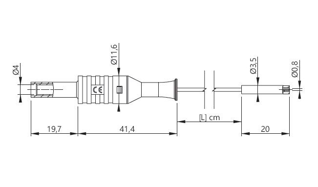 ELECTRO-PJP 6824.0 - 4mm 잭과 0.8mm 잭 테스트 리드의 치수도