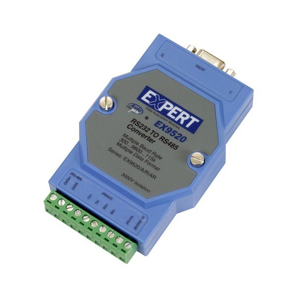 EXPERT DAQ EX9520A - D-sub 커넥터와 녹색 단자대가 보이는 컨버터 본체