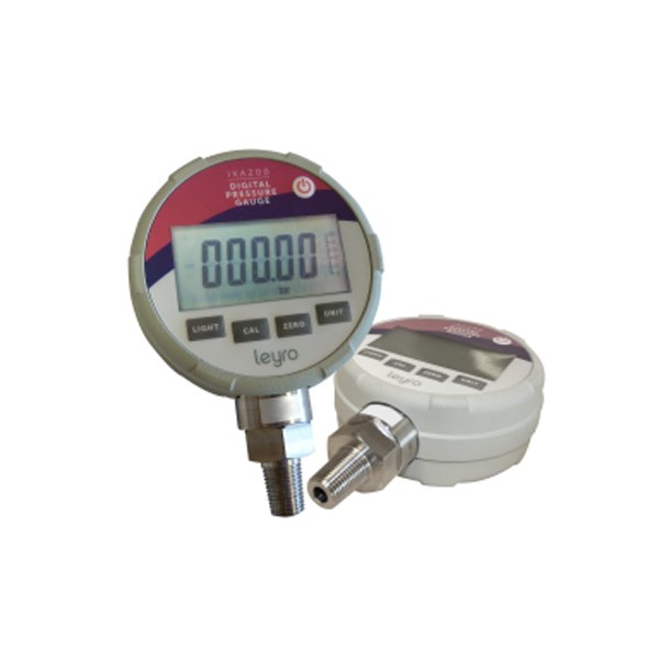 LEYRO INSTRUMENTS IKA200 - 표시창과 버튼, 하단 연결부가 보이는 압력 게이지
