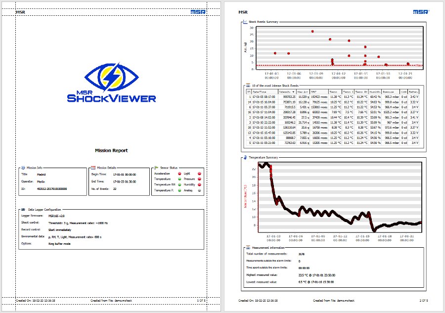 MSR ShockViewer - 측정 데이터 그래프가 담긴 리포트 화면