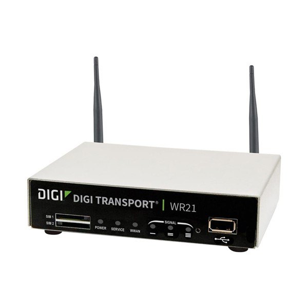 DIGI WR21 - 안테나 두 개를 세운 라우터 본체 전면 모습
