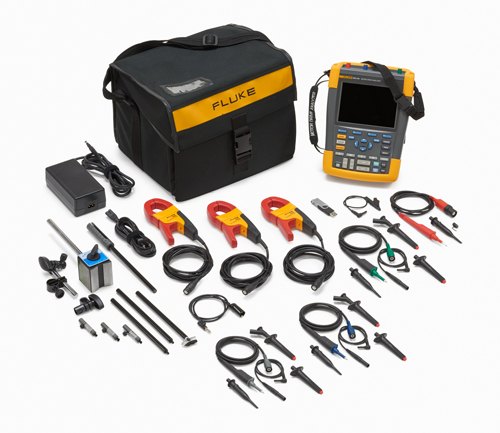 FLUKE-MDA-550-III - 분석기 본체와 전류 클램프, 프로브, 가방 등 구성품