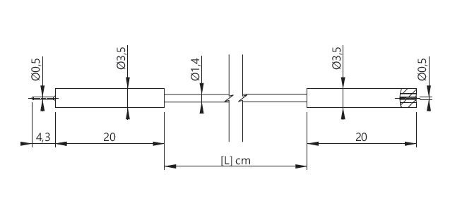 ELECTRO-PJP 209050-M-F - 0.5mm 커넥터 테스트 리드의 치수도