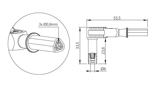 ELECTRO-PJP ADA2410/F0.8 - 바나나 플러그와 0.8mm 소켓 어댑터의 치수도