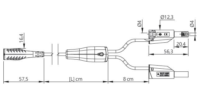 ELECTRO-PJP 7176IEC - BNC 플러그와 스태커블 바나나 플러그 케이블 치수도
