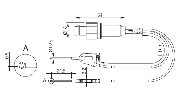 ELECTRO-PJP 7099.0 - BNC 잭과 SMD 클립 분기 케이블 치수도