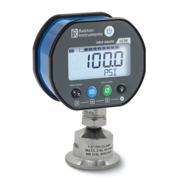 RALSTON INSTRUMENTS LC20 Digital Sanitary Pressure Gauge - 표시창과 버튼이 보이는 디지털 압력 게이지