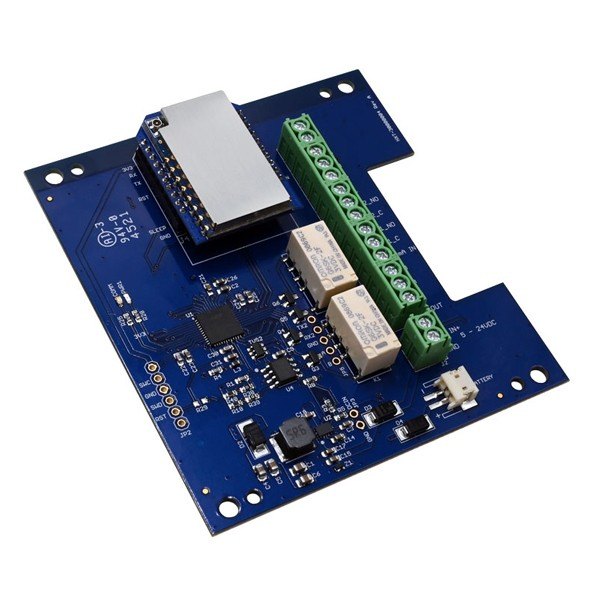 DIGI IEC-9-LR-O-PCA - 터미널 블록과 모듈이 장착된 파란색 컨트롤러 기판