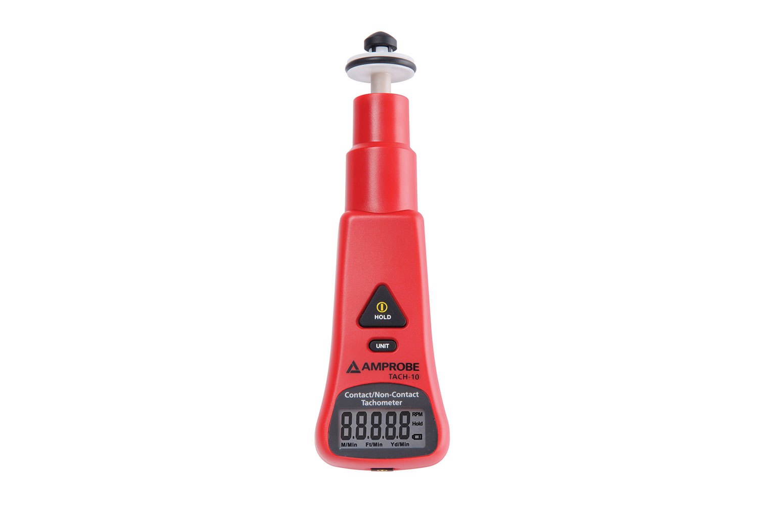 AMPROBE TACH-10 - 접촉 팁과 표시창이 보이는 타코미터 본체