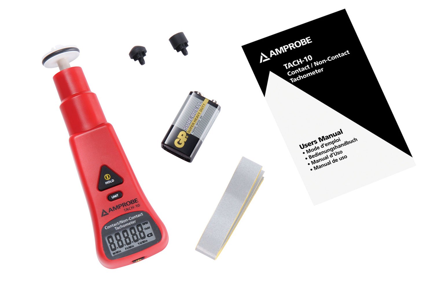 AMPROBE TACH-10 - 본체와 배터리, 접촉 팁, 사용 설명서 구성품