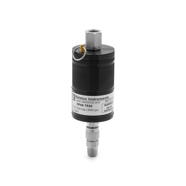RALSTON INSTRUMENTS NPAK-TRS0-2MS0-2FSA - 상하단 커넥터가 있는 원통형 트랩 본체 모습