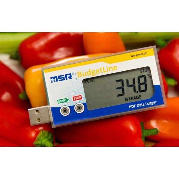 MSR84 - 채소 옆에 놓아 보관 환경을 기록하는 로거 모습