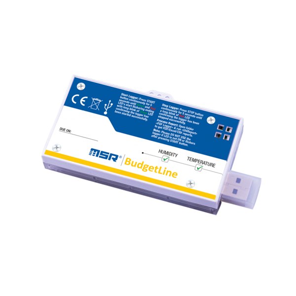 MSR84 - 온습도 표기 라벨과 USB 단자가 보이는 로거 뒷면