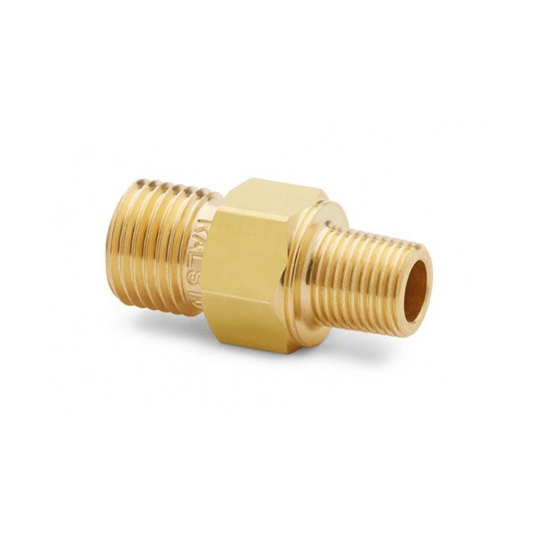 RALSTON INSTRUMENTS QTHA-1MB1 - 나사산과 육각 몸체가 보이는 황동 커넥터 모습