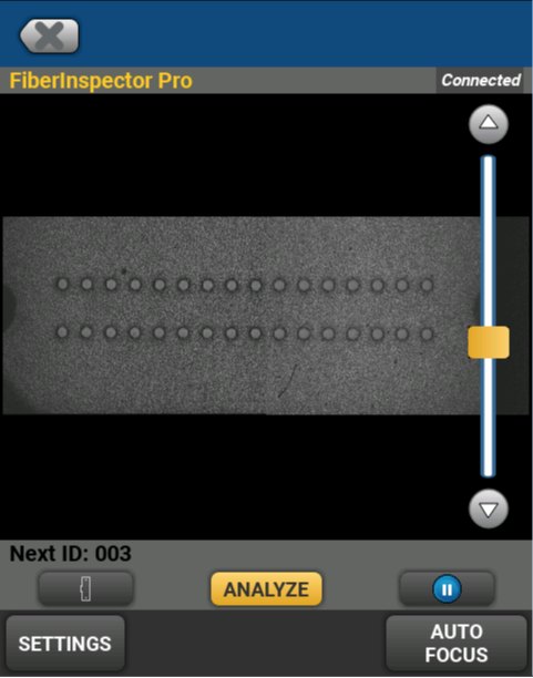 FLUKE NETWORKS FI-3000 - 광섬유 단면 검사 앱의 촬영 화면
