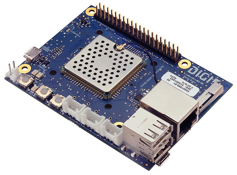 Digi ConnectCore® 6UL SBC Express - 보드 상단의 모듈과 이더넷 커넥터 외형