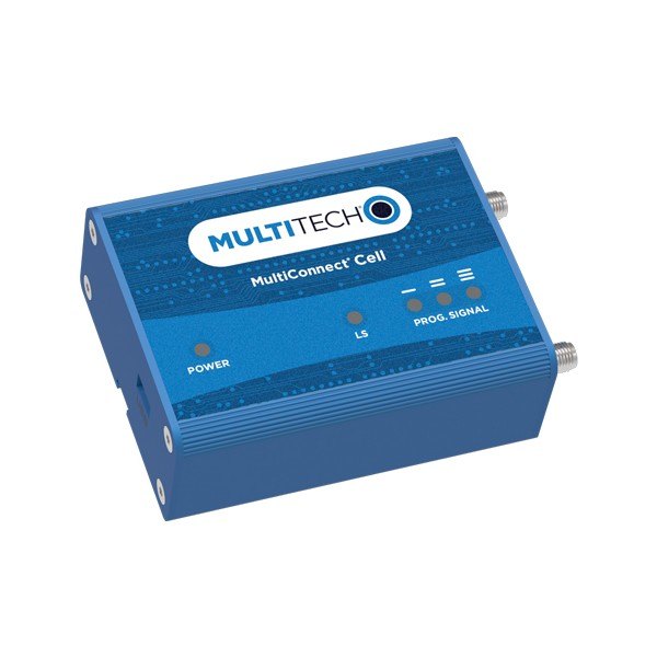 MultiTech MultiConnect® Cell 100 시리즈 - 파란색 셀룰러 모뎀의 상단 외형