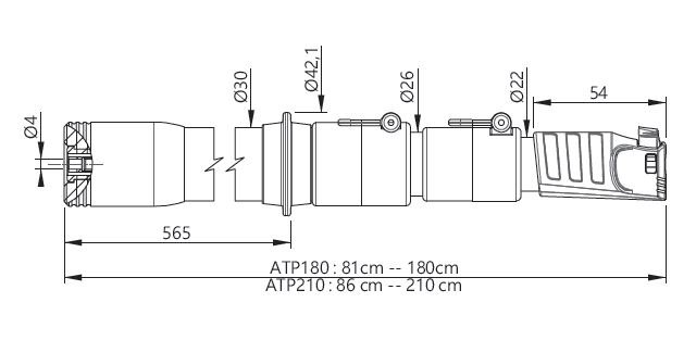 ELECTRO-PJP ATP180&210 - 3단 텔레스코픽 프로브의 길이 치수도