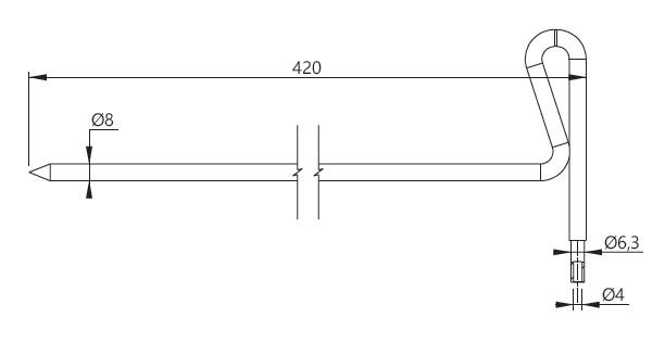 ELECTRO-PJP 2221-d4/420 - 긴 T자형 접지봉의 길이 치수도