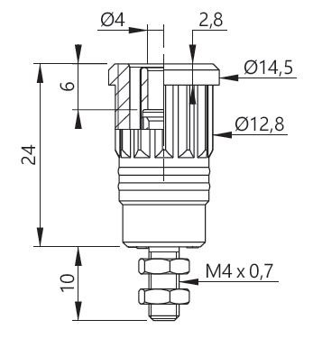 ELECTRO-PJP 3285.0 - 육각 너트 단자 바나나 소켓의 치수도