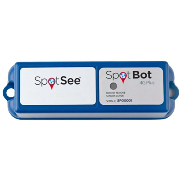 SpotSee SpotBot 4G Plus - 로고와 상태 표시가 보이는 데이터로거 상단