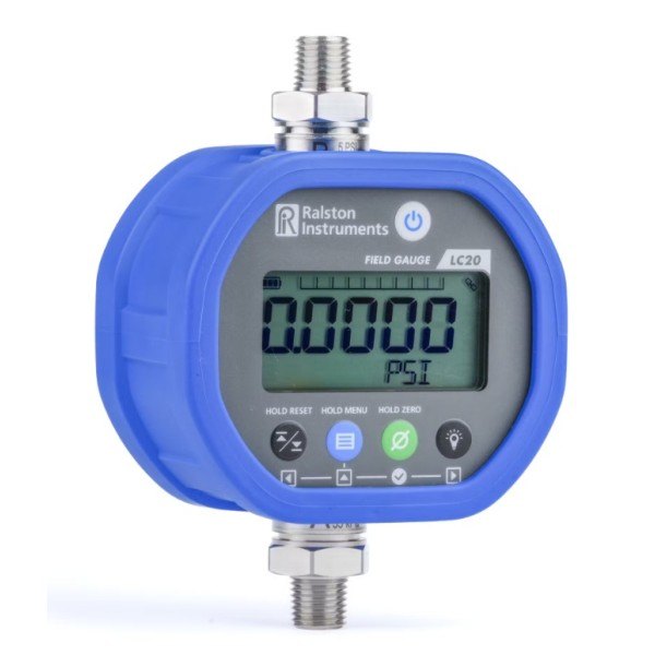 RALSTON INSTRUMENTS D-002676-AR - 파란 보호 부츠를 씌운 디지털 압력 게이지 모습