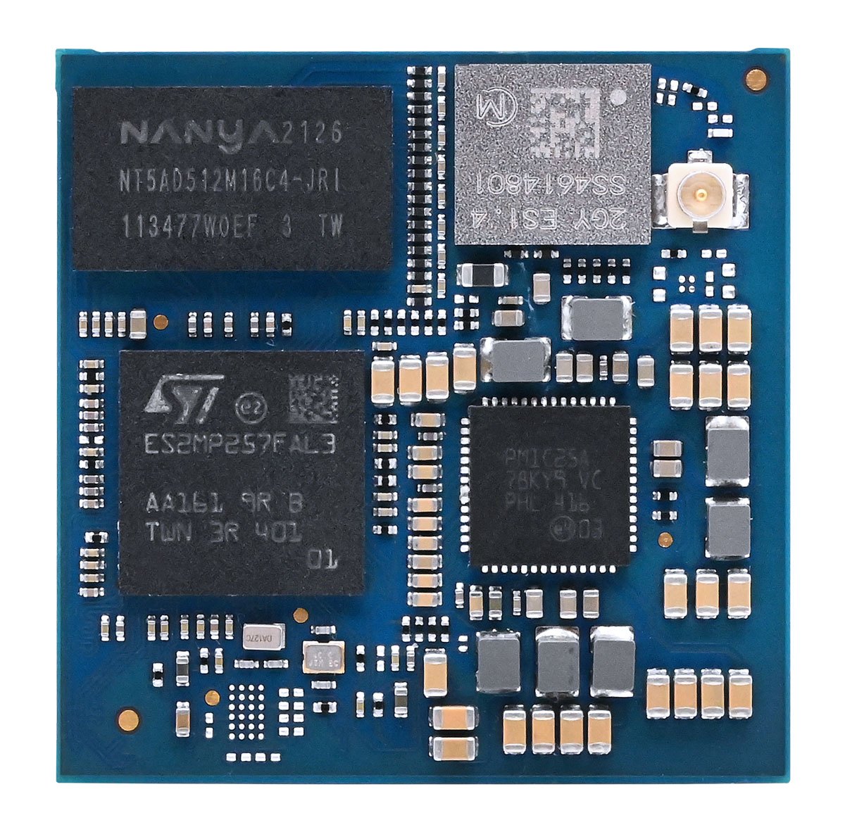 Digi ConnectCore MP2 SOM - 메모리와 프로세서 칩이 실장된 SOM 모듈 상면
