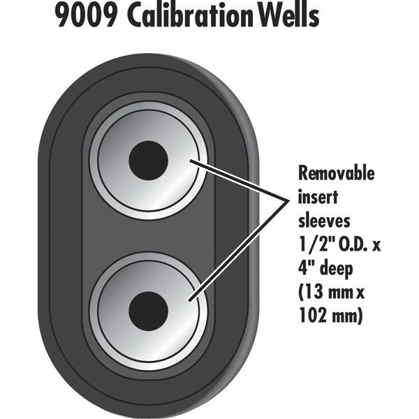FLUKE CALIBRATION 9009-X - 교정 블록에 두 개의 삽입 구멍이 있는 상면 그림