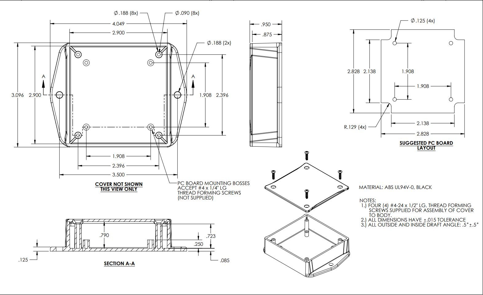NCD PR58-3_Azure - 플라스틱 케이스의 외형 치수 도면
