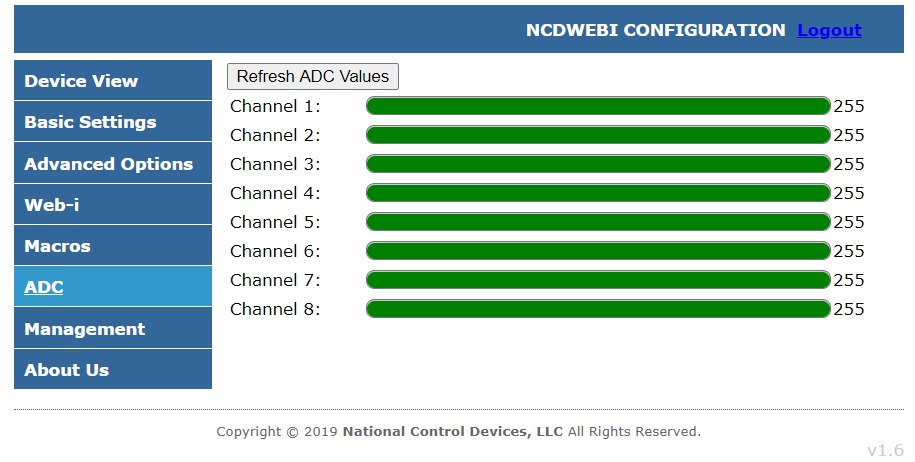 NCD5500 - ADC 채널 값을 막대로 보여 주는 웹 인터페이스 화면
