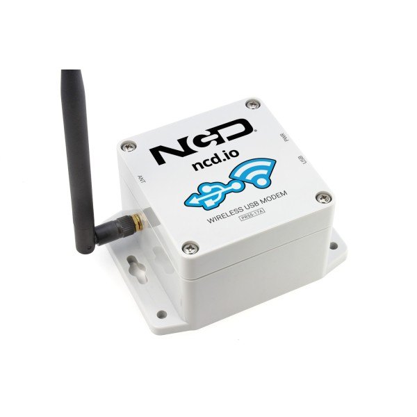 NCD PR55-17A - 안테나가 달린 흰색 USB 무선 모뎀 본체 모습