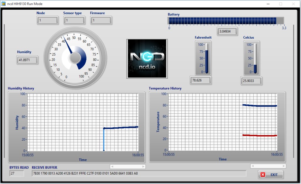 NCD PR52-33A - 온도와 습도 측정값을 보여 주는 PC 프로그램 화면