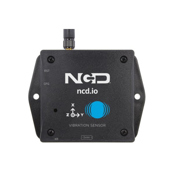 NCD PR49-24E - 축 방향과 진동 표시가 보이는 센서 정면 모습