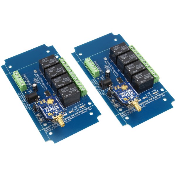 NCD MirXR4x_KIT - 안테나 모듈이 장착된 4채널 릴레이 보드 2개 모습