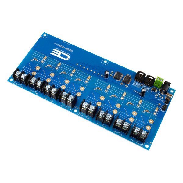 NCD I2C 인터페이스가있는 8 채널 솔리드 스테이트 릴레이 컨트롤러 - 단자대와 릴레이가 배열된 8채널 릴레이 보드 모습