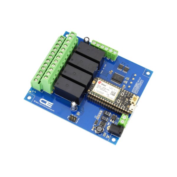 NCD 4 채널 DPDT 신호 릴레이 실드 + 4 GPIO (IoT 인터페이스 포함) - 녹색 단자대와 릴레이, 무선 모듈이 있는 보드
