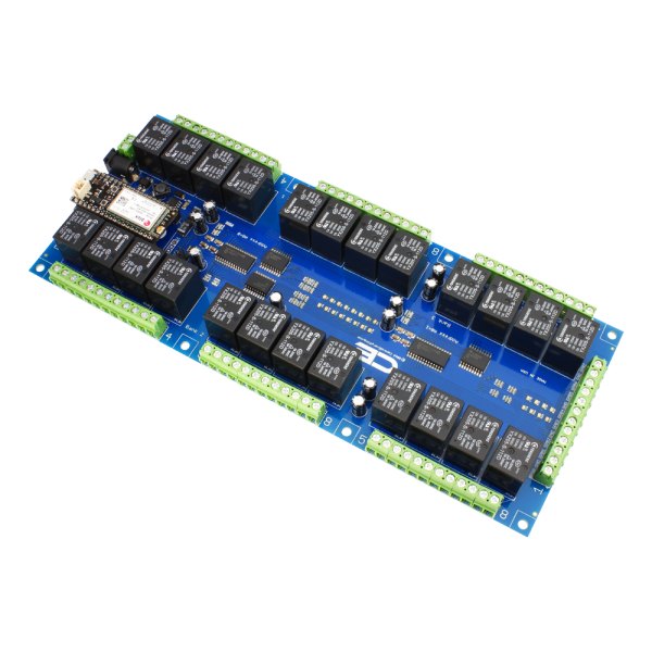 NCD 24 채널 범용 SPDT 릴레이 실드 + IoT 인터페이스가있는 GPIO 8 개 - 무선 모듈이 장착된 24채널 릴레이 보드 전체 모습