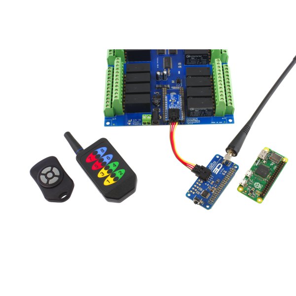 NCD 24 채널 DPDT 신호 릴레이 실드 + 8 개의 GPIO (IoT 인터페이스 포함) - 안테나 어댑터와 무선 리모컨으로 릴레이 보드를 제어하는 구성
