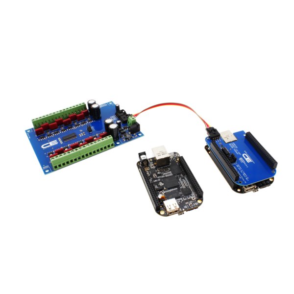 NCD MCP23017 I2C 인터페이스가있는 16 채널 8W 12V FET 솔레노이드 드라이버 밸브 컨트롤러 - 밸브 컨트롤러 보드를 케이블로 개발 보드에 연결한 모습