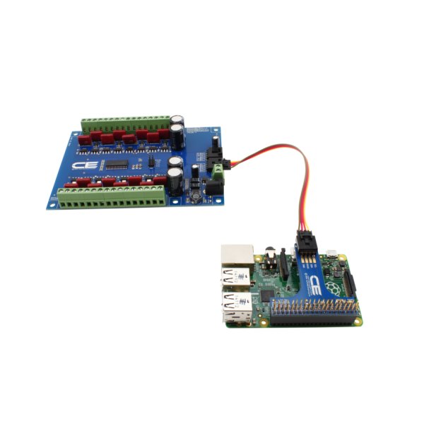 NCD MCP23017 I2C 인터페이스가있는 16 채널 8W 12V FET 솔레노이드 드라이버 밸브 컨트롤러 - 밸브 컨트롤러 보드를 케이블로 라즈베리 파이에 연결한 모습