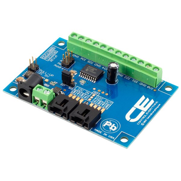 NCD PR2-8 - 단자대와 전원 잭, I2C 커넥터가 보이는 보드 앞면