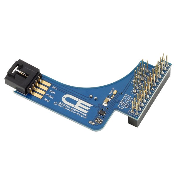 NCD PR2C-15 - 곡선형 기판의 I2C 포트와 핀 헤더가 보이는 쉴드