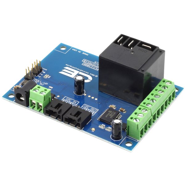 NCD 1 채널 고전력 릴레이 컨트롤러 + 7 GPIO (I2C 인터페이스 포함) - 릴레이 하나와 단자대, 전원 잭이 있는 컨트롤러 기판