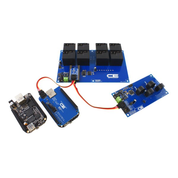 NCD IoT 인터페이스가있는 8 채널 고전력 릴레이 컨트롤러 실드 - 비글본 보드와 릴레이 컨트롤러, 센서를 연결한 모습